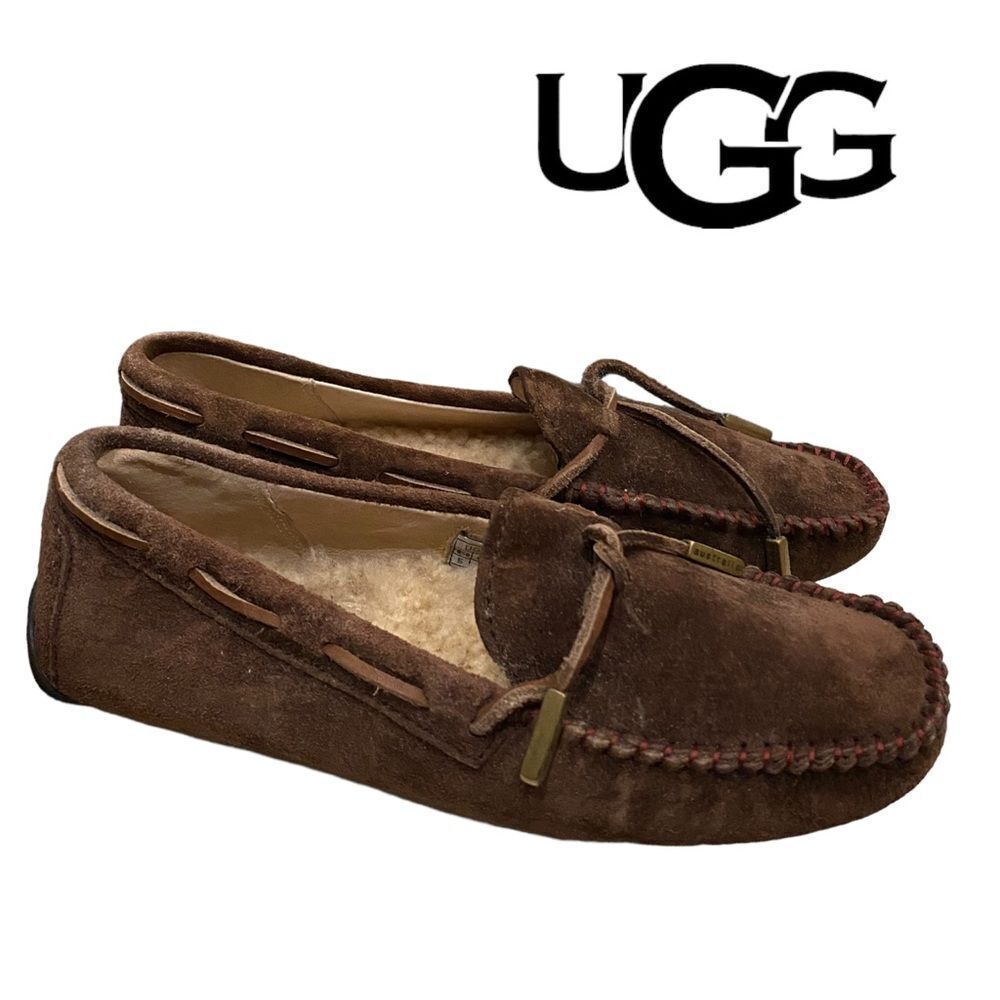 UGG Women's Dakota Brown Suede Leather Moccasin Slippers 5